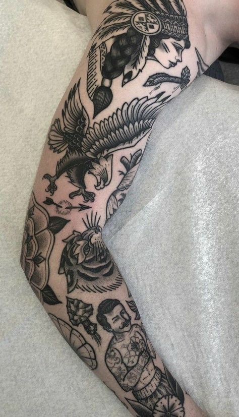 Traditional Tattoo Arm, Old School Tattoo Sleeve, Traditional Tattoo Man, Traditional Black Tattoo, Traditional Tattoo Inspiration, Torso Tattoos, Traditional Tattoo Sleeve, Tattoo Inspiration Men, Old School Tattoo Designs