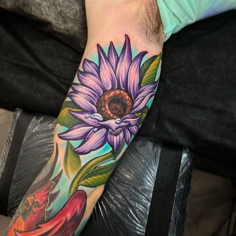 Meaning Art, Purple Sunflower, Vibrant Aesthetic, Sunflower Tattoos, Celtic Style, Sunflower Tattoo, With Meaning, Unique Flowers, Tattoos With Meaning