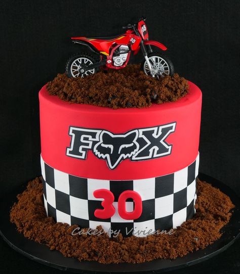 Fox Racing Birthday Party, Fox Racing Cake, Racing Birthday Cake, Moto Cake, Motor Cake, Motocross Cake, Bolo Motocross, Motorcycle Birthday Cakes, Motocross Birthday Party