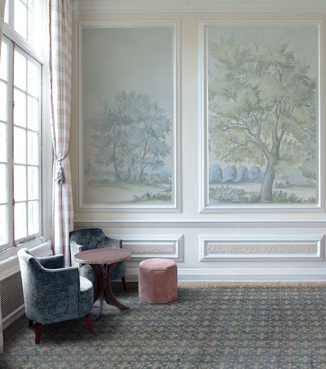 Susan Harter, Framed Wallpaper Panels, Dining Room Murals, Minimalist Dining Room, Scenic Wallpaper, Framed Wallpaper, Elegant Dining Room, Wallpaper Panels, Interior Inspiration