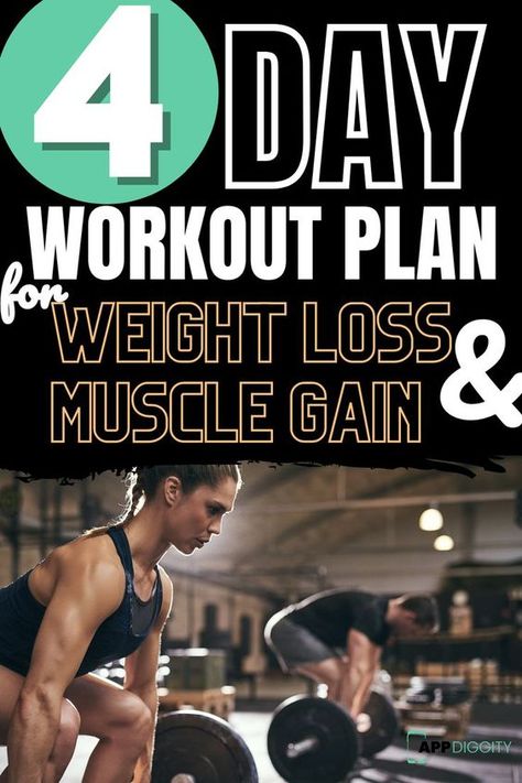 4 Day Workout Plan, 4 Day Workout Routine, Weight Lifting Plan, Day Workout Plan, 4 Day Workout, Muscle Gain Workout, Workout Splits, Lifting Workouts, Weight Lifting Workouts