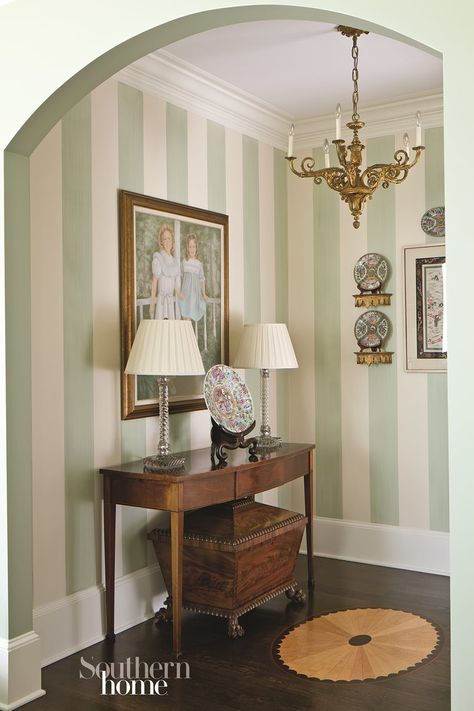 Stripes Wall Paint, High Rise Living, Stripe Wallpaper Bedroom, Painting Stripes On Walls, Wall Stripes, Striped Bedroom, Stripe Wall, Glam Pad, Dining Room Wallpaper