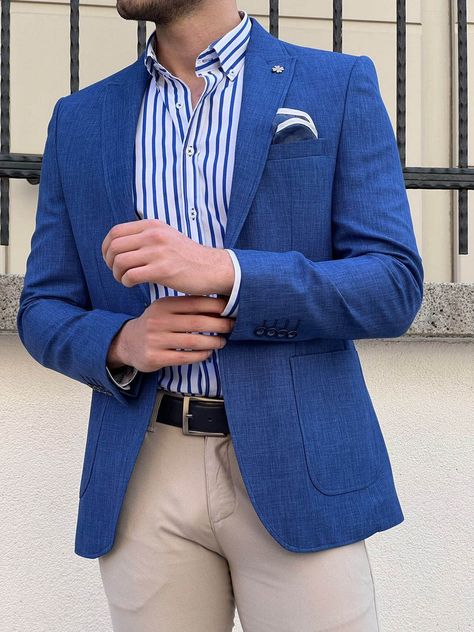 Blue Blazer Outfit Men, Sport Coat Outfit, Blue Blazer Outfit, Blue Blazer Men, Blazer Outfits Men, Smart Casual Menswear, Bag Pocket, Mens Fashion Blazer, Pockets Fashion