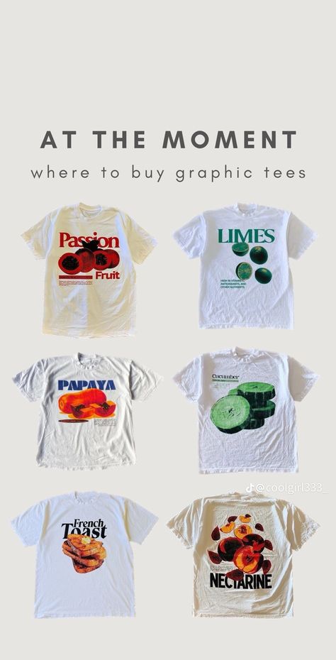 Fruit Graphic Tee, Where To Get Graphic Tees, Where To Buy Graphic Tees, Graphic Design For Clothing, Shirt Designs Ideas, 90s Shirts Graphic Tees, Graphic Tees Outfit, Outfit Ideas Shirt, Aesthetic Graphic Tees