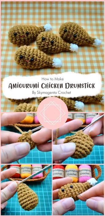 Free Crochet Toy Patterns, Easy Crochet Amigurumi, Chicken Drumstick, Crochet Cat Toys, Yummy Chicken, Chicken Pattern, Crochet Chicken, Pola Amigurumi, Crochet Cow