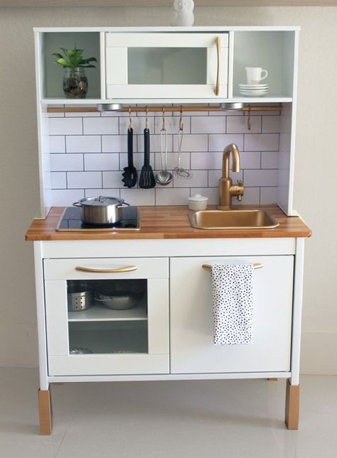 10 Ways to "Remodel" IKEA's DUKTIG Play Kitchen | Apartment Therapy Ikea Toy Kitchen, Ikea Play Kitchen Hack, Ikea Kids Kitchen, Ikea Toys, Ikea Play Kitchen, Hacks Ikea, Desain Pantry, Play Kitchens, Kids Play Kitchen