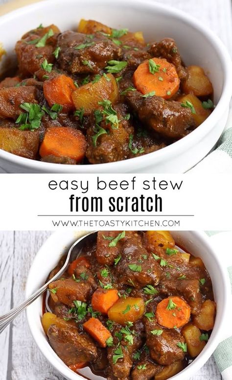 Easy Beef Stew is a classic meal that's filling, comforting, and perfect for a chilly day. Beef, potatoes, carrots and onions are coated in a flavorful sauce. The entire dish comes together on the stove top in a single stock pot. Easy Stovetop Beef Stew, Stew Meat Recipes Stove Top, Easy Beef Stew Stove Top, Stew Recipes Stove Top, Stovetop Beef Stew, Beef Stew Stove, Quick Beef Stew, Beef Stew Stove Top, Homemade Beef Stew Recipes