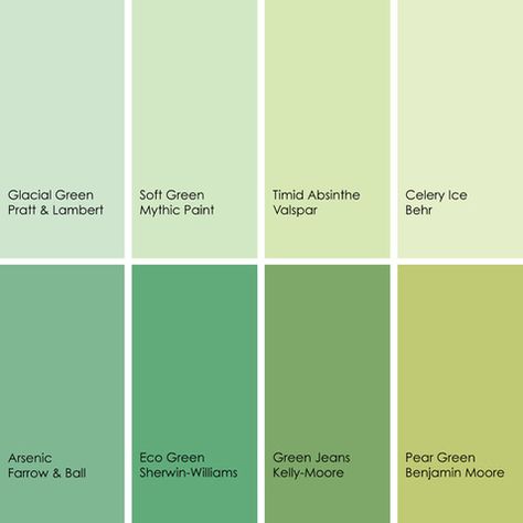 The shade of Green labeled "Eco-Green" is kind of a perfect name, but CL thinks its a bit too pale. Green Paint Colors Bedroom, Arsenic Green, Green Interior Paint, Casa Country, Green Inspiration, Green Paint Colors, Green Shades, Bedroom Paint Colors, Interior Paint Colors