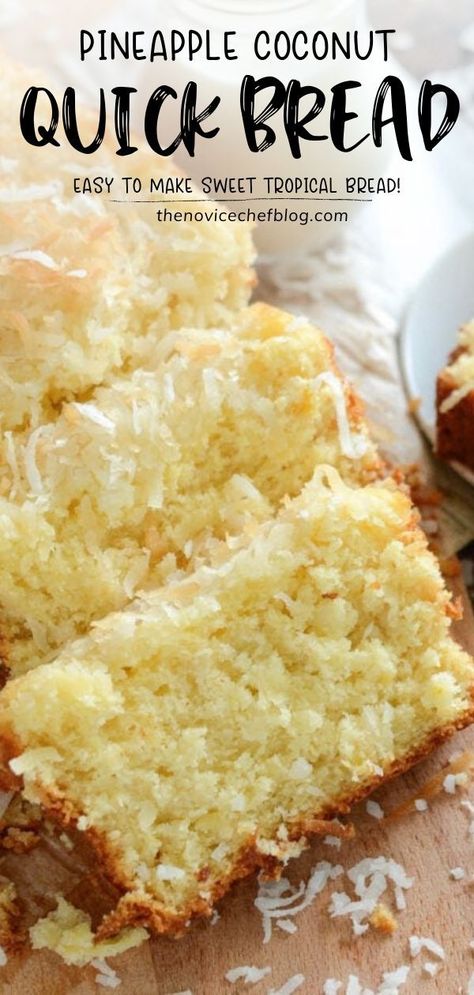 A refreshingly light Mother's Day treat you can make with pantry staples! Pineapple Coconut Quick Bread couldn't be easier to whip together for Mother's Day. This sweet tropical bread is perfect with a cup of coffee for breakfast or after dinner for a quick dessert idea! Tropical Bread, Coconut Quick Bread, Pineapple Bread, Coconut Bread, Quick Dessert, Dessert Aux Fruits, Fruit Bread, Low Carb Dessert, Pineapple Coconut