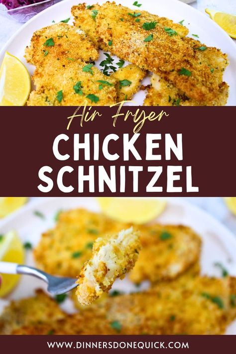 🔥 Craving crunchy perfection? Try my Air Fryer Chicken Schnitzel! Whip up this mouthwatering delight with less oil and more flavor in minutes. Elevate your cooking game from novice to pro! 🍽️ Get the full recipe at DinnersDoneQuick.com. 📌 Chicken Schnitzel, Air Fryer Chicken Schnitzel, Chicken Schnitzel Recipe, Schnitzel Recipe, Schnitzel, How to Make Schnitzel, Oktoberfest Food, German Food Ideas, Oktoberfest Food Ideas, Oktoberfest Recipes, Easy Dinner Ideas, Air Fryer Recipes Schnitzel Air Fryer, How To Make Schnitzel, Schnitzel Chicken, Dinner Ideas Air Fryer, Chicken Schnitzel Recipe, Oktoberfest Recipes, Honey Dijon Chicken, Crispy Air Fryer Chicken, Schnitzel Recipe