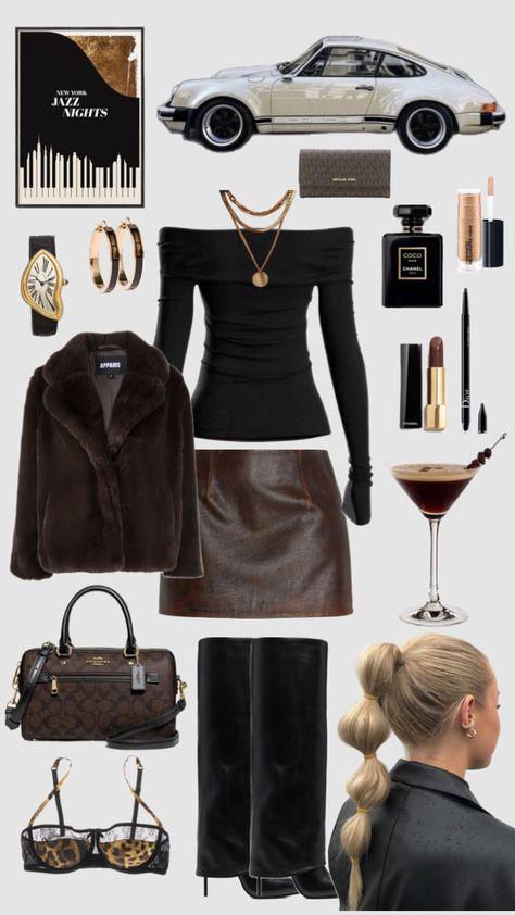 #jazz #dinnerfit #expressomartini #porsche #goldjewelry #brownaesthetic #elegant #fancy #fancydinnerfit Bar Outfit Winter, Fancy Christmas Outfit, Jazz Outfits, Rich Women Lifestyle, New York Outfits, Bar Outfit, Jazz Club, Rich Women, Brown Outfit