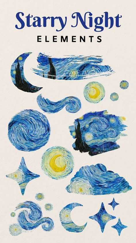 Blue Elements Canva, Starry Night Picture, فنسنت فان جوخ, Van Gogh Wallpaper, Vincent Van Gogh Starry Night, Blue Scrapbook, Starry Night Art, Scrapbook Elements, Star Illustration