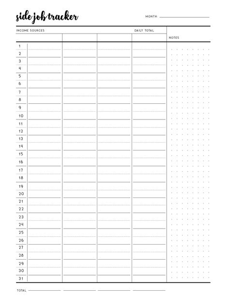 Download Printable Side Hustle Income Tracker Template to help you keep your side job income organized. #sidehustleincometracker #sidehustleincometrackerprintable #sidehustlemoneytracker #businessincometrackerprintablefree #incometrackerprintablefreemonthly #incometrackerprintablefreeweekly Free Income Tracker Printable, Work Organization Printables, Side Hustle Money, Digital Jobs, Income Tracker, Free Printables Organization, Diy Planner Notebook, Bullet Journal Ideas Templates, Tracker Free