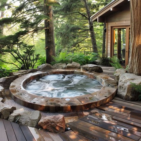 Turn Your Hot Tub into a Paradise! Get Inspired by 10 Amazing Surround Ideas! - DreamyHomeStyle Big Hot Tub, Garden Hot Tub Ideas, Balcony With Hot Tub, Hot Tub Surround Ideas, Hot Tub Oasis, Hot Tub Ideas Backyard, Garden Hot Tub, Inground Hot Tub, Modern Hot Tubs