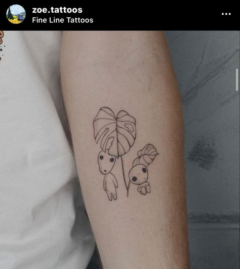 Mononoke Tree Spirits, Tree Spirit Tattoo, Monstera Deliciosa Tattoo, Kodama Tattoo, Princess Mononoke Tattoo, Tree Spirits, Spirit Tattoo, Princess Tattoo, Funky Tattoos