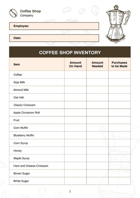 Coffee Shop Inventory List, Coffee Shop Checklist, Inventory Checklist, Starting A Coffee Shop, Menu Maker, Pink Cafe, Presentation Maker, Organizational Chart, Invitation Maker