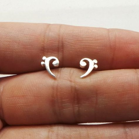 Silver Bass Clef Earring Stud  Music Note Jewelry  by yhtanaff Music Themed Jewelry, Happy Classroom, Music Note Jewelry, Music Note Ring, Music Teacher Gift, Bass Clef, Music Teacher Gifts, Musical Jewelry, Discount Dance