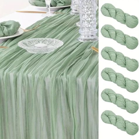 6-pack Elegant Gray & Green Tulle Table Runner Set, 25.5"x70.8", Perfect For Weddings, Baby Showers, Birthdays & Easter Decorations | Don't Miss These Great Deals | Temu Sage Green Cheesecloth Table Runner, Green Cheesecloth Table Runner, Friendsgiving Party Decorations, Married Decor, Tulle Table Runner, Sheer Table Runner, Baby Shower Spring, Party Decorations Table, Gauze Table Runner