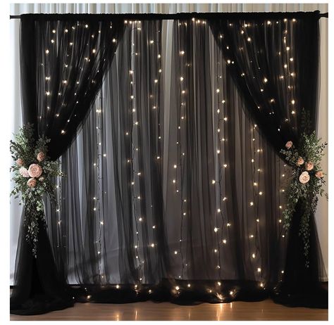 Curtain With Lights, Sheer Backdrop, Tulle Backdrop, Backdrop Curtains, Photo Backdrop Wedding, White String Lights, Halloween Backdrop, Curtain Backdrops, Tulle Curtains