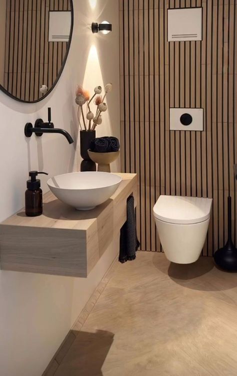 Scandinavian Toilet Design, Toilet Scandinavian, Toilet Ideas, Toilet Inspiration, Scandi Cloakroom Toilet, Tiny Toilet Room Ideas, Small Downstairs Toilet Ideas, Japandi Toilet And Bath, Small Half Bathrooms