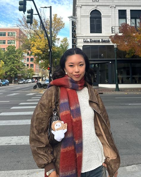 a midday stroll around boise with mom 🧸🤎 (it was not cold enough for this scarf) save for fall outfit inspo later! . . . #falloutfitideas #fallfashion #outfitinspo Plus Size Scarf Outfit, Sweater And Coat Outfit, Long Sleeve Layered Outfit, Winter Florida Outfits, La Fall Outfits, Winter 2025 Outfits, Mom Winter Outfits, Fall Scarf Outfit, Winter Plus Size Outfits