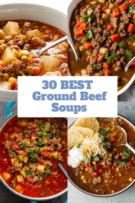 Brighten your summer meals with our vibrant Ground Beef Soup Recipes, including light and flavorful soups with ground beef perfect for warmer weather. Ground Meat Soup, Soups With Ground Beef, Ground Beef Soup Recipes, Beef Lentil Soup, Ground Beef Soup, Sausage Vegetable Soup, Beef Soups, Ground Beef Crockpot Recipes, Beef Soup Recipes