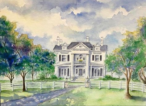 Good ol’ Southern home in Harrodsburg, KY #southernhome #southernplantation watercolor painting #watercolor #architecture Southern Branding, Southern Paintings, Southern Aesthetic, Southern Mansions, Song Of The South, Writing Stories, Southern Artist, Southern Art, Urban Sketches