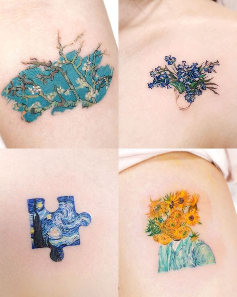 Van Gogh Tattoo, Art Inspired Tattoos, Timeless Tattoo, Circle Tattoo, Cute Little Tattoos, Arte Van Gogh, Tatuaje A Color, Discreet Tattoos, Feather Tattoos