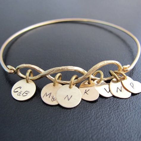 Personalized Family Bracelet - Grandma's 3 Generations Jewelry - Family Tree BraceletPersonalize your 3 generation bracelet for grandma with up to 12 initial charms. Mention initials you want in "notes" during checkout. Also mention which "generation loop" each initial charm goes in, either 1st gen loop, 2nd gen loop, or 3rd gen loop, for your 3 generations jewelry.For example;1st Gen Loop - I can stamp Grandma & Grandpa's initials on a circle charm. Or Nana, Mimi or Gigi.2nd Gen Loop - I ca Family Tree Bracelet, Family Bracelet, Grandma Bracelet, Grandmas Jewelry, Family Bracelets, Personalized Grandma Gifts, Christmas Gifts For Grandma, Best Mothers Day Gifts, Jewelry Personalized