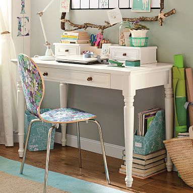 Pottery Barn inspired Desk L Shaped Wood Desk, Homework Desk, Homework Area, White Desk Chair, Teen Desk, Homework Station, Classic Desk, Study Furniture, Interior Remodel