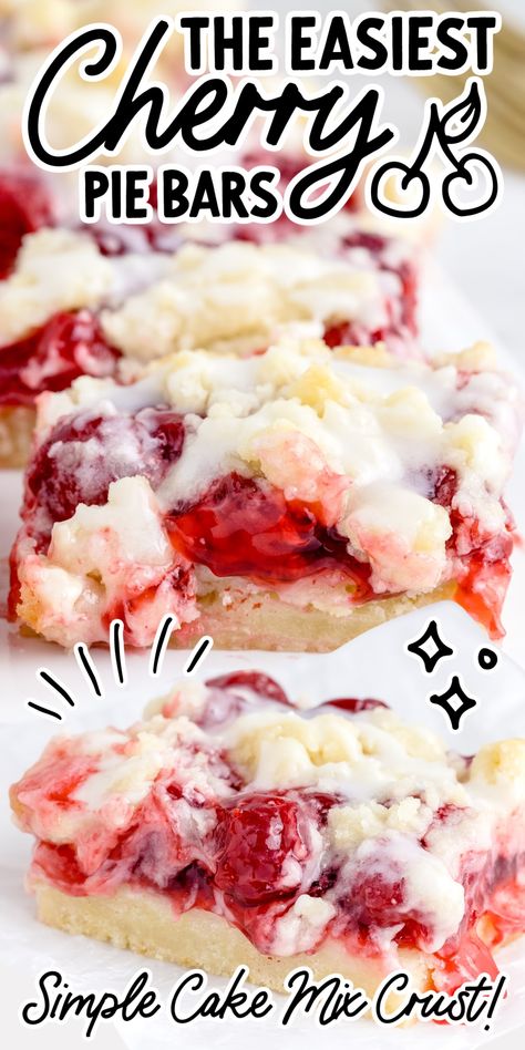 Close-up shot of pieces of cherry pie bars. Cherry Pie Filling Recipes Easy, Cherry Filling Recipes, Cherries Dessert, Cherry Pie Bars Recipe, Cherry Pie Filling Recipes, Cherry Recipes Dessert, Cherry Pie Bars, Cherry Bars, Pie Bar Recipes