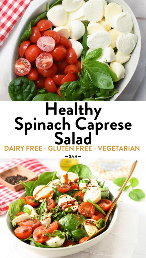 Savory Spinach Salad, Salad Recipes Using Spinach, Spinach Salad With Balsamic Dressing, Spinach Salad Meal Prep, Spinach And Tomato Salad, Whole 30 Spinach Salad, Easy Spinach Salad Recipes, Spinach And Avocado Salad, Spinach Tomato Mozzarella Salad