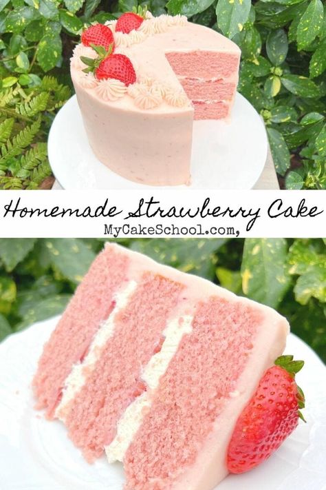 Strawberry Cake With White Box Cake, Light Strawberry Cake, Easy Homemade Strawberry Cake, Homemade Layer Cake Recipes, Strawberry Wedding Cake Recipe, Old Fashioned Strawberry Cake, Strawberry Velvet Cake, Strawberry Layer Cake Recipe, Strawberry Box Cake Recipes