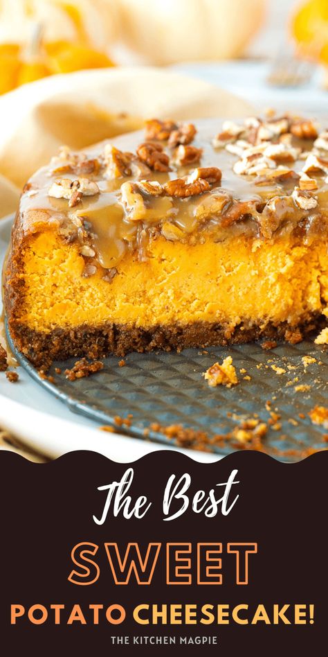 Instead of the standard sweet potato pie this holiday season, why not try this sweet potato cheesecake made with my homemade pumpkin pie spice? Sweet Potato Tart Recipes, Sweet Potato Pie Cheesecake Recipe, Sweet Potatoes Cheesecake, Sweet Potato Cheesecake Recipes, Sweet Potato Pie Cheesecake Swirl, Vegan Sweet Potato Cheesecake, Sweet Potato Pumpkin Pie, Sweet Potato Cheesecake Pie Recipe, Double Crust Sweet Potato Pie