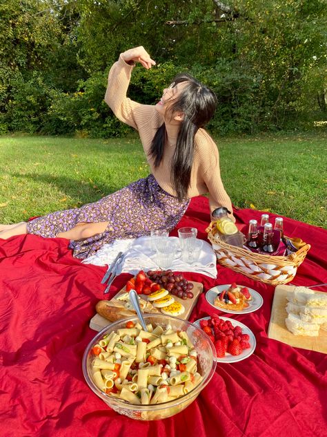 Red Picnic Aesthetic, Red Picnic, Aesthetic Picnic, Red Blanket, Picnic Aesthetic, Aesthetic Red, Picnic Foods, Ethnic Recipes, Red