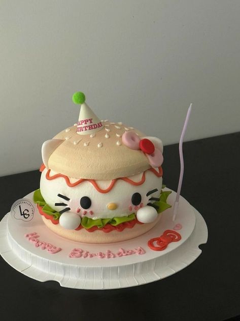 Sanrio@ Hello Kitty Strawberry Cake, Birthday Cakes For 15th Birthday, Hello Kitty Baking, Tort Hello Kitty, Bolo Da Hello Kitty, Hamburger Cake, Kawaii Cake, Kitty Birthday Cake, Hello Kitty Birthday Cake