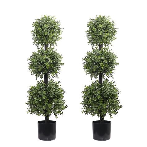 PRICES MAY VARY. PRODUCT DETAILS - Set of 2, Height, Approx 38'' and 3 Balls in Mini Size. Pre-potted in a plastic, 5''W x 5.9''H. Natural trunk with good craftsmanship, 7 layered leaves makes it more natural feeling GREENERY HOME TOPIARY TREE - To make it highly realistic, the artificial tree features PE leaves to imitate the real plant. The delicate texture and vivid color makes it look like a real one, and real wood trunk delivers the natural touch INDOOR & OUTDOOR | UV & WATER RESISTANT - Fa Front Door Faux Plants, Porch Decorating With Plants, Front Door Trees In Pots, Front Door Trees, Outdoor Door Decor, Planters For Front Porch, Modern Indoor Plants, Door Remodel, Front Porch Plants