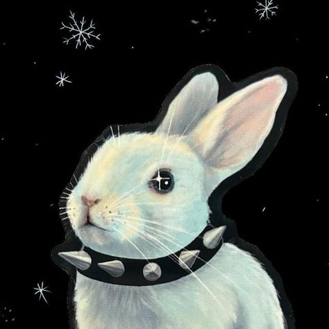 Jeri Rae Venegas on Instagram: "Soft/Spiky bunny stickers are here in my shop! They’re so adorable and tuff, like you🐰🗡️  #womenillustrators #illustratorsoninstagram #painting #drawing #whimsigoth #gothaestetic #softgrunge #spikes #rabbitart #jeriraeart #bunbun #bunny" Dark Bunny Wallpaper, Scary Bunny Drawing, Bunny Art Painting, Goth Animals, Cute Draws, Cute Bunny Drawing, Scary Bunny, Aesthetic Bunny, Space Bunny