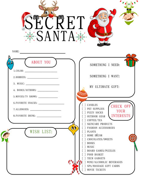 Looking for a stress-free way to organize your Secret Santa gift exchange? Look no further! Our Secret Santa Questionnaire Downloadable Template is the perfect solution. This template is thoughtfully designed to help you gather all the necessary information for a successful Secret Santa event. Simply download, print, and distribute the questionnaire to all participants. Christmas Gift Exchange Questionnaire, Secret Santa Wishlist Template, Secret Santa Questionnaire For Family Free, Secret Santa List Template Free, Secret Santa Questionnaire For Coworkers Free Printable Free, Secret Santa Questionnaire For Teens, Secret Santa Template Free Printable, Secret Santa Form Free Printable, Secret Santa Sheet