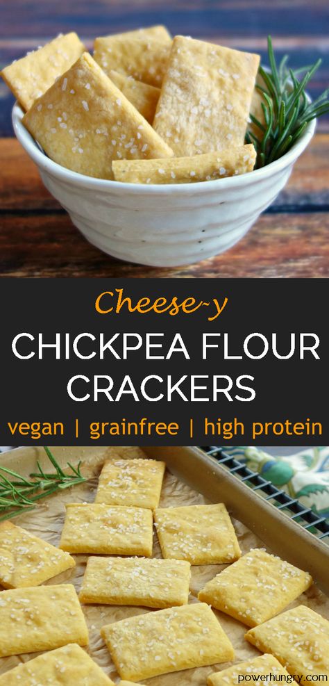 Cheese Chickpea Flour Crackers {grainfree, vegan, high-protein} | power hungry Fathead Rolls, Chickpea Flour Recipes, Pecan Bars, Healthy Vegan Snacks, Vegan Crackers, High Protein Vegan, Chickpea Recipes, Cracker Recipes, Chickpea Flour