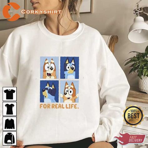 Bluey Merch For Adults, Bluey Sweatshirts, Bluey Merch, Bluey Toys, Bluey Stuff, Upcoming Fashion Trends, Bluey Family, Cartoon Shirts, Funny Shirt Sayings