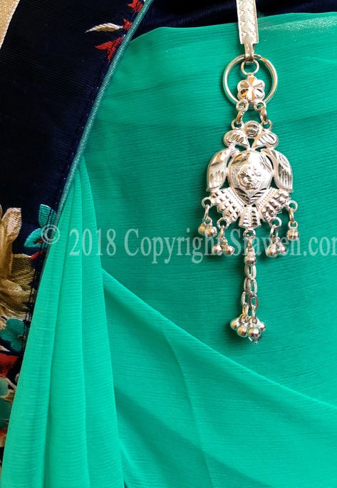 PURE SILVER Kamarband Challa Waist Key Chain Saree Brooch Chabi Challa For Women Silver Challa For Women, Silver Keychain For Saree, Silver Kamarband, Waist Jewellery, Saree Brooch, Cultural Clothing, Dubai Gold Jewelry, 1 Gram Gold Jewellery, Waist Jewelry