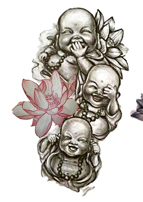 3 Buddha Tattoo, Buddha Japanese Tattoo, Chinese Buddha Tattoo, Buhda Art Tattoo, Buhhda Tattoo, Budda Drawings, Japanese Buddha Tattoo Design, Buddah Tattoo Designs, Buddha Face Tattoo