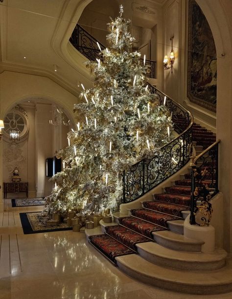 Rh Christmas Tree, Christmas Luxury Home, Rich Christmas Decor, Grand Christmas Tree, Extravagant Christmas Party, Church At Christmas, Christmas Tree Luxury, Fancy Christmas Tree, Yellow Christmas Tree