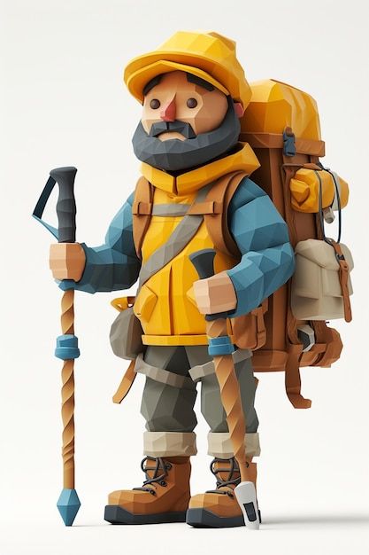 Photo full body character design of hike... | Premium Photo #Freepik #photo Hiker Character Design, Full Body Character Design, Firefighter Character, Body Character Design, Full Body Character, Character Reference, Game Development, Mountaineering, Comic Character