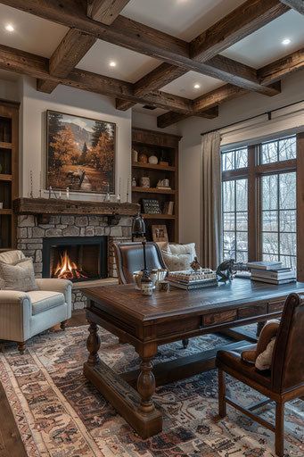 Mountain Lake Lodge Scenic Vistas Stone Cabin Interior, Mountain Lodge Aesthetic, Hunting Lodge Aesthetic, Beautiful Dens, Mountain Lodge Interior Design, Mountain Lodge Interior, Lodge Interior Design, Mountain Lodge Decor, Lodge Aesthetic