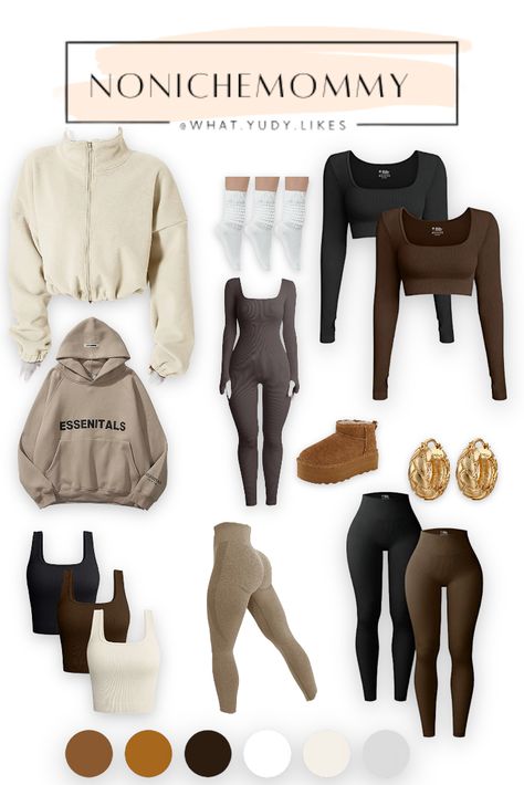 Neutral Gym Outfits, Athleisure Outfits Black Women, Sahm Aesthetic, Anastasia Outfits, Gym Baddie, Neutral Athleisure, Clothes Collage, Neutral Tone Outfits, Athleisure Aesthetic