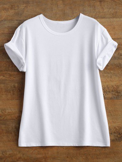 Streetwear Curled Sleeve Printed T-Shirt - WHITE M Mobile Perfect White Tee Shirt, Plain White Shoes, Tee Shirts For Women, Plain White Shirt, Plain White T Shirt, Girls Dresses Sewing, T Shirt Design Template, Black T Shirts, T Shirt Png