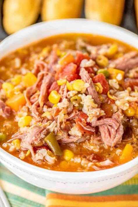 Pulled Pork Vegetable Soup - Plain Chicken Shredded Pork Soup, Pork Vegetable Soup, Leftover Shredded Pork, Pulled Pork Soup, Shredded Pork Recipes, Pulled Pork Crock, Stephanie Parker, Pork Soup Recipes, Pulled Pork Leftover Recipes