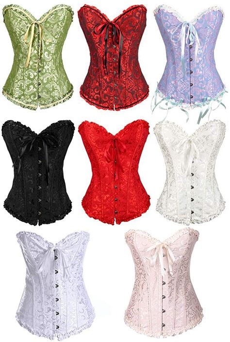 AmazonSmile: Women's Lacing Corset Top Satin Floral Boned Overbust Body Shaper Bustier: Clothing Halloween Corset, Bustier Lingerie, Green Corset, Top Bustier, Top Satin, Blue Corset, Red Corset, Corset Fashion, Pink Corset